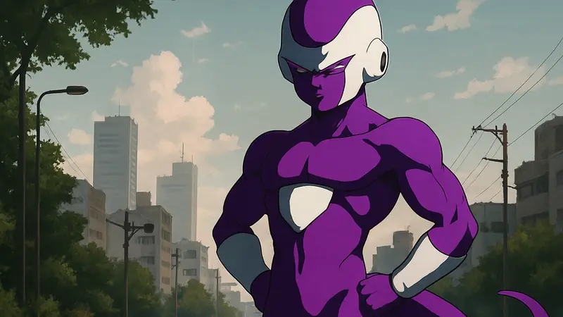 Изображение Фризы из Dragon Ball Z с фиолетовыми частями тела, которые оказались его кожей.