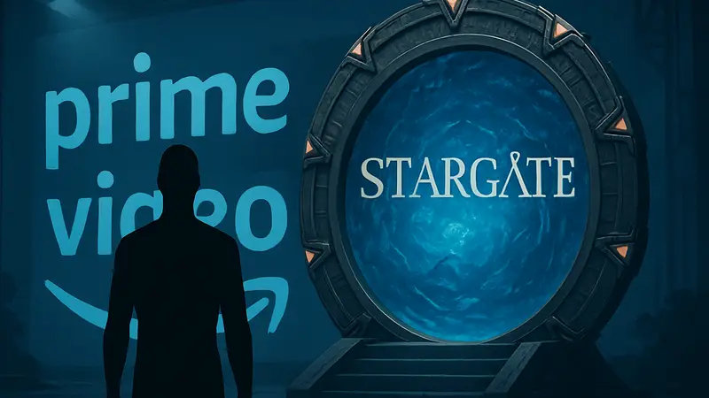 Логотип сериала Stargate на фоне Amazon Prime Video