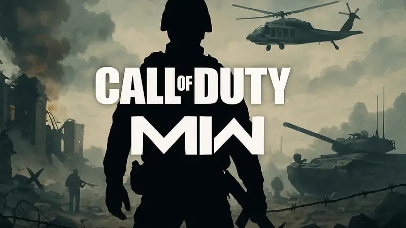 Логотип Call of Duty: Modern Warfare 4 на фоне военной тематики, символизирующий отсутствие "клоунских" скинов