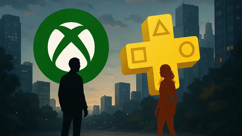 Логотипы Xbox Game Pass и PlayStation Plus, символизирующие конкуренцию игровых подписок.