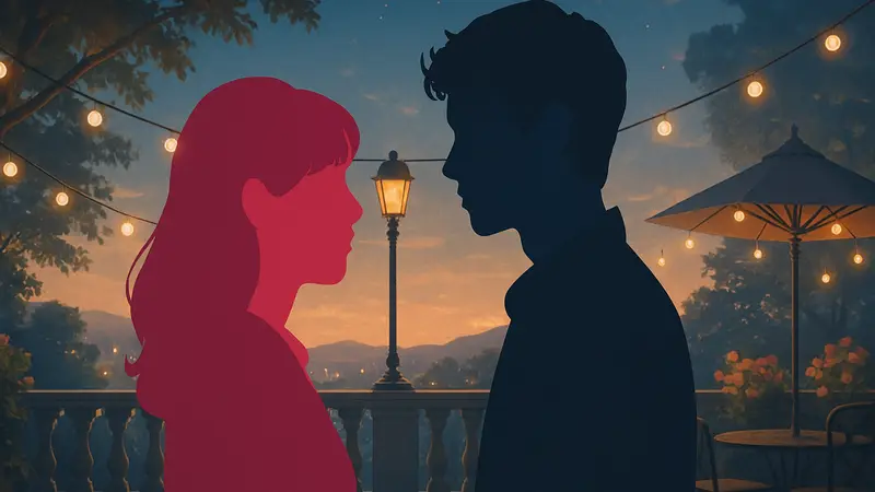 Китти и Мин Хо из сериала XO, Kitty, смотрящие друг на друга в романтической обстановке