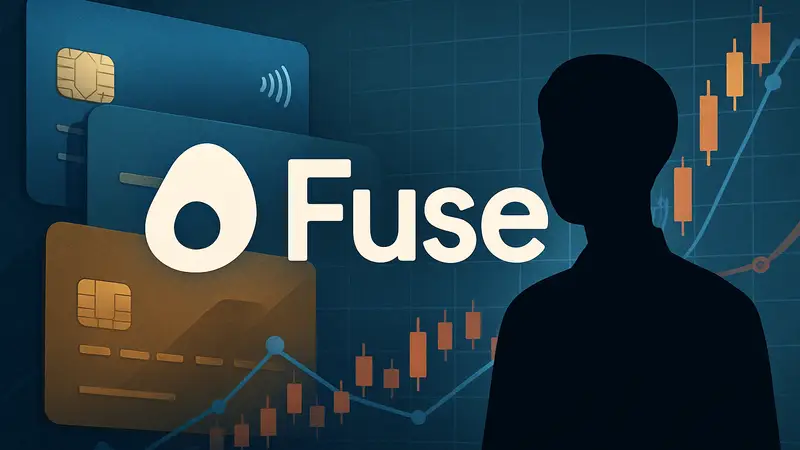 Логотип Fuse на фоне кредитных карт или финансовых графиков, символизирующий модернизацию банковских систем.