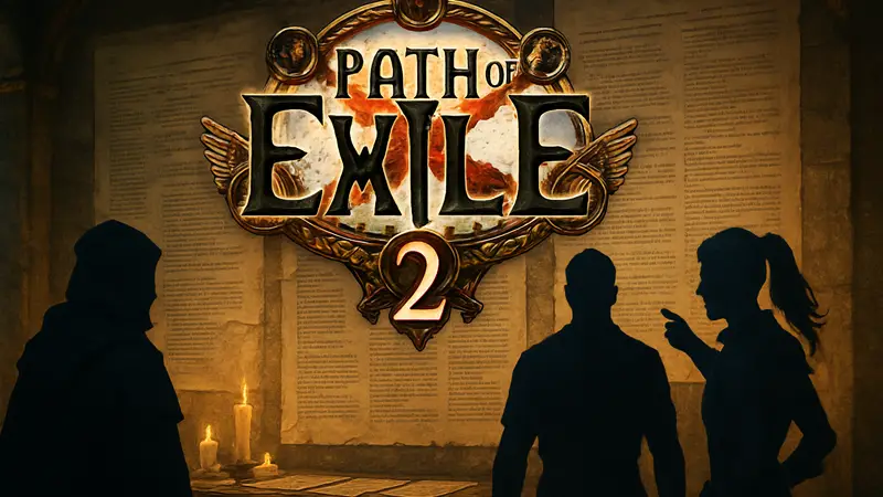Логотип Path of Exile 2 на фоне текста с патчноутами обновления 0.5