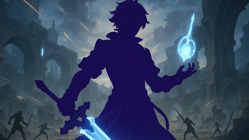 Персонаж Ashveil из Honkai: Star Rail на фоне боевой сцены