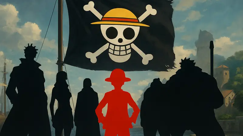 Эмблема пиратской команды из аниме One Piece или кадр с персонажами
