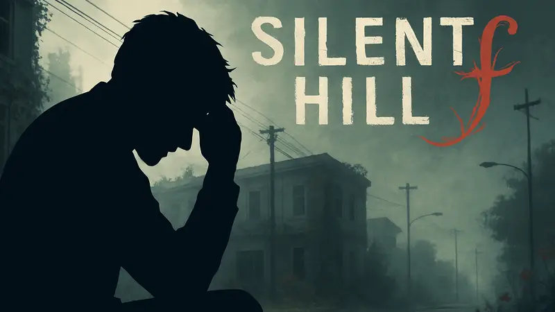 Режиссер игры Silent Hill f, выглядящий уставшим, на фоне логотипа игры.