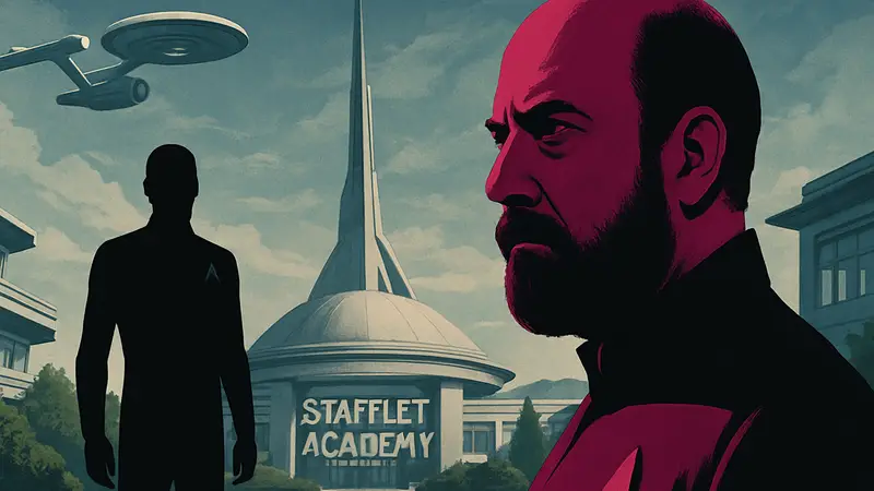 Кадр из сериала Starfleet Academy с Полом Джаматти в роли злодея или логотип сериала.
