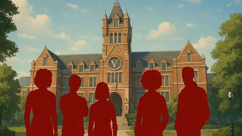Персонажи сериала «Поколение «Ви» на фоне университета Годолкин