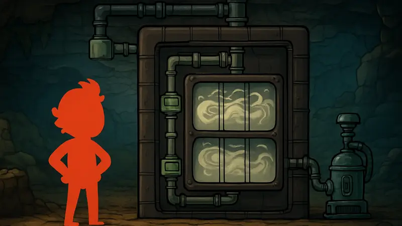 Бесконечное хранилище газа в Oxygen Not Included, скриншот из игры, пример конструкции.