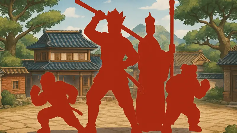 Скриншот или арт из игры River City Saga: Journey to the West, демонстрирующий персонажей.