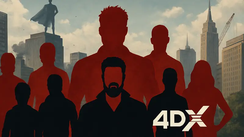 Постер сериала «Пацаны» с главными героями и логотипом 4DX-кинотеатров.