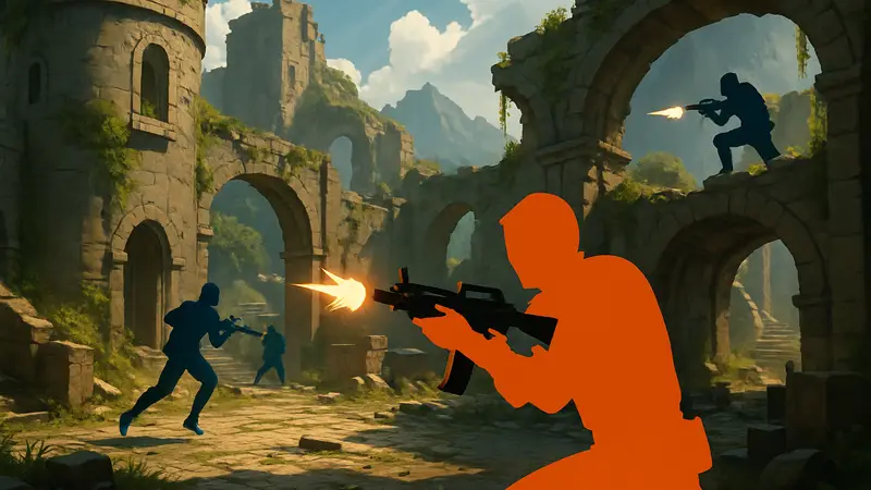 Скриншот из игры Highguard, демонстрирующий напряжённые перестрелки и элементы шутера, способного вызвать одержимость.