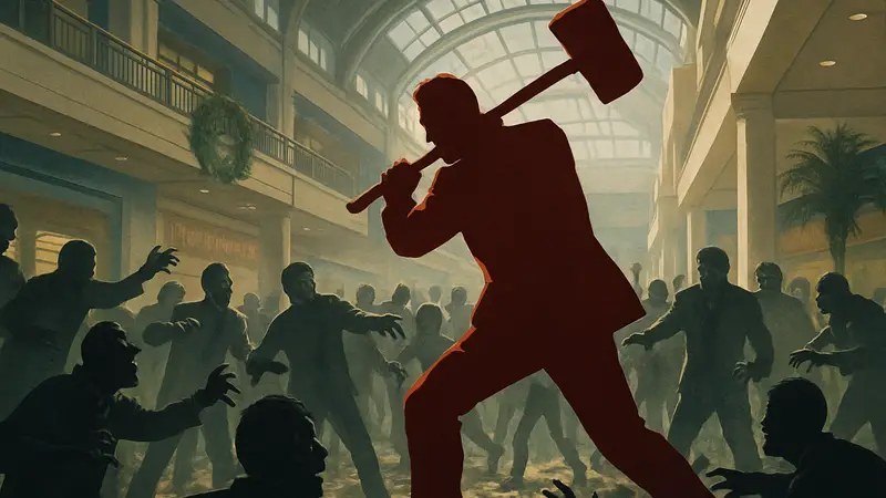 Главный герой игры Dead Rising, сражающийся с толпами зомби
