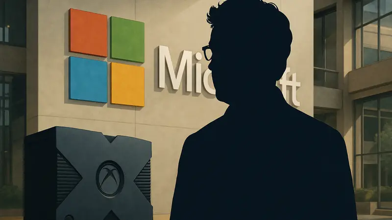 Шеймус Блэкли, со-создатель оригинального Xbox, на фоне логотипа Microsoft