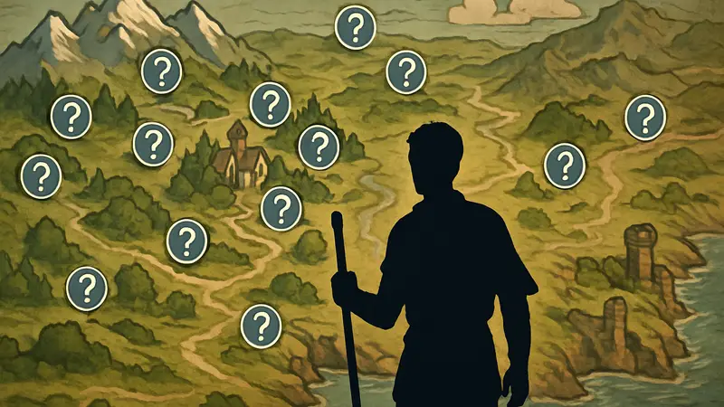 Игровая карта открытого мира с маркерами побочных квестов, показывающая их обилие и однообразие