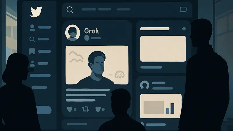 Интерфейс X (бывший Twitter) с персонализированными ИИ-лентами Grok и новыми рекламными блоками.