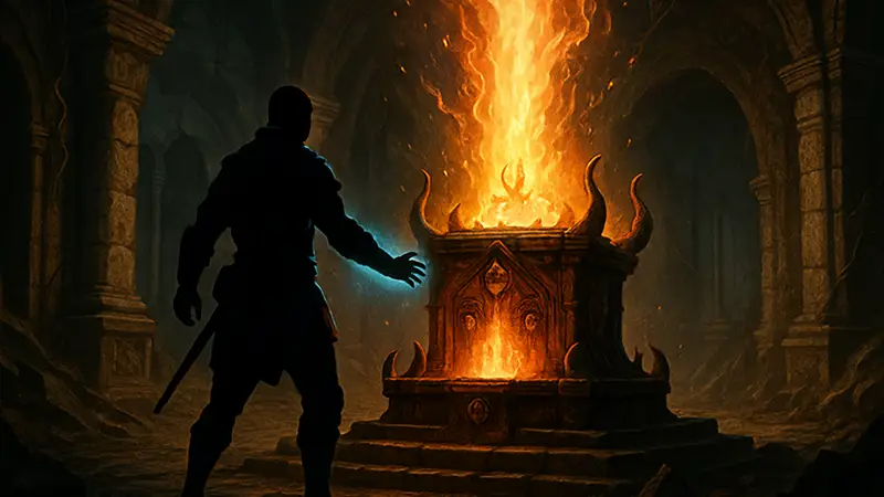 Изображение Алтаря Расплавленного в Path of Exile 2 с игровым персонажем, получающим усиление.