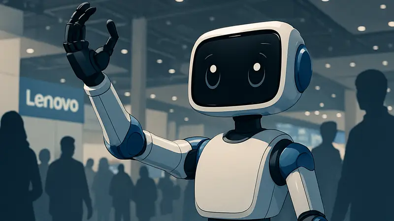 Концепт роборуки Lenovo AI Workmate с дисплеем, напоминающим щенячьи глаза, на выставке MWC.