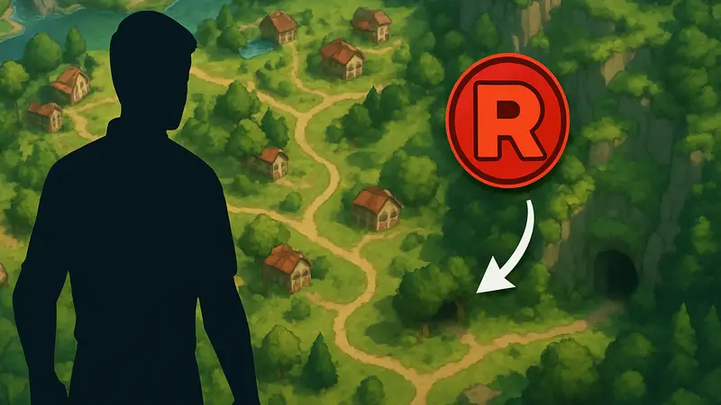 Карта или скриншот Pokopia с указанием секретного убежища Команды R