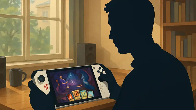 Игровой журналист играет в Slay the Spire 2 на портативном ПК ROG Ally