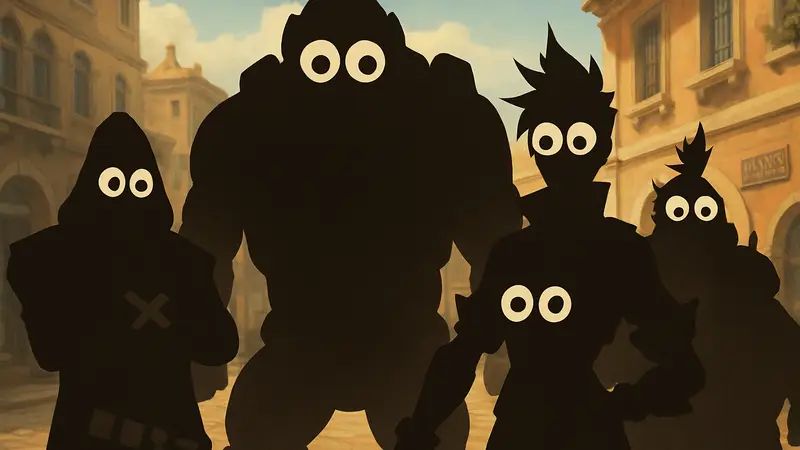 Персонажи Overwatch с шутливыми элементами, такими как нарисованные глаза, в режиме Underwatch.