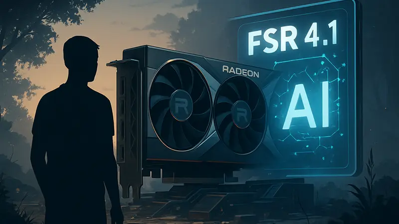 Видеокарта AMD Radeon RX серии, демонстрирующая технологию FSR 4.1 с ИИ-апскейлингом