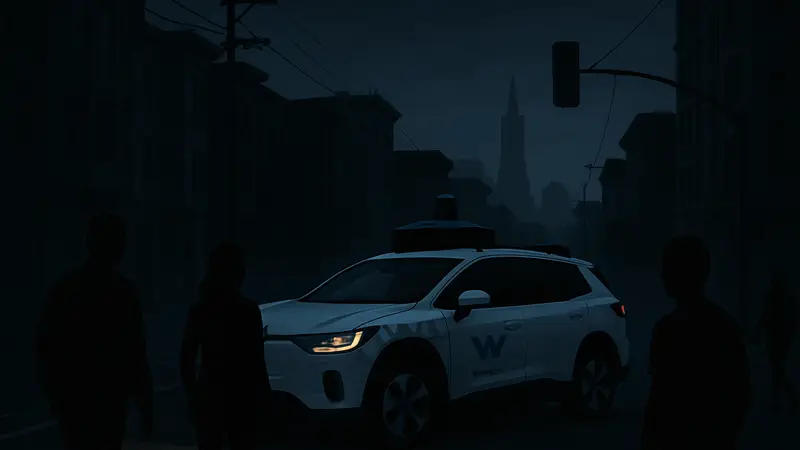 Беспилотный автомобиль Waymo на улицах Сан-Франциско во время отключения света
