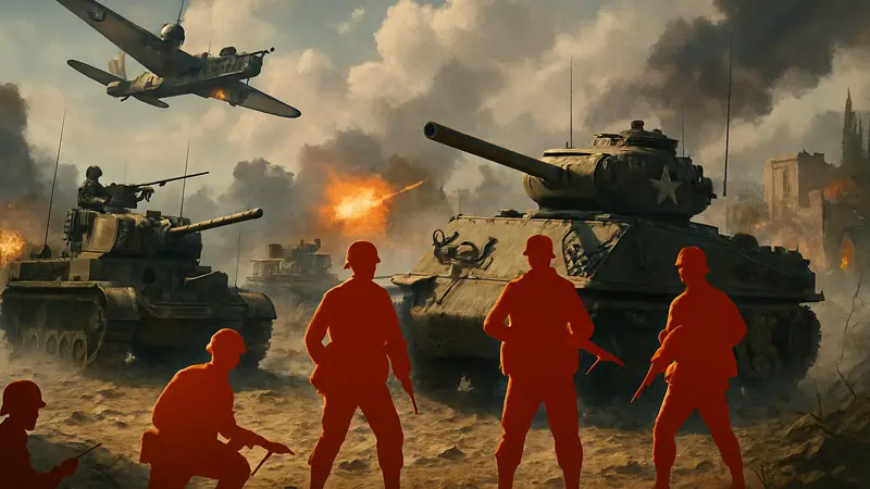 Обложка дополнения «Отвага и разрушение» для Company of Heroes 3 с боевой техникой и солдатами.