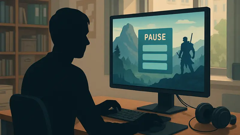 Разработчик игры за компьютером, меню паузы в видеоигре