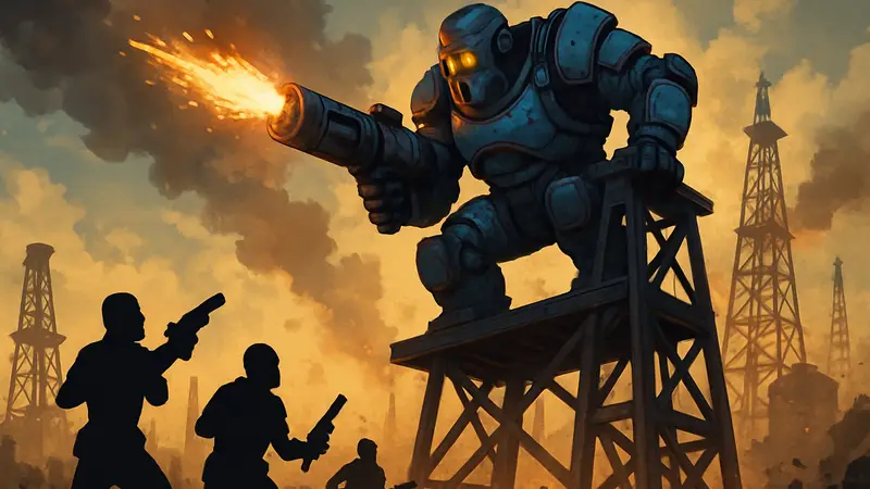 Босс Big Oil из Borderlands 4 на нефтяной вышке в пылу сражения.