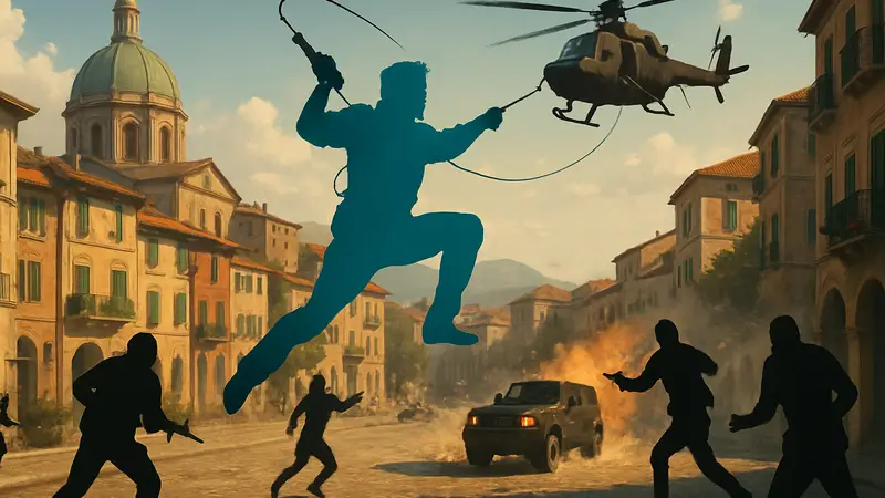 Кадр из трейлера игры Samson, демонстрирующий открытый город и экшн-сцены.