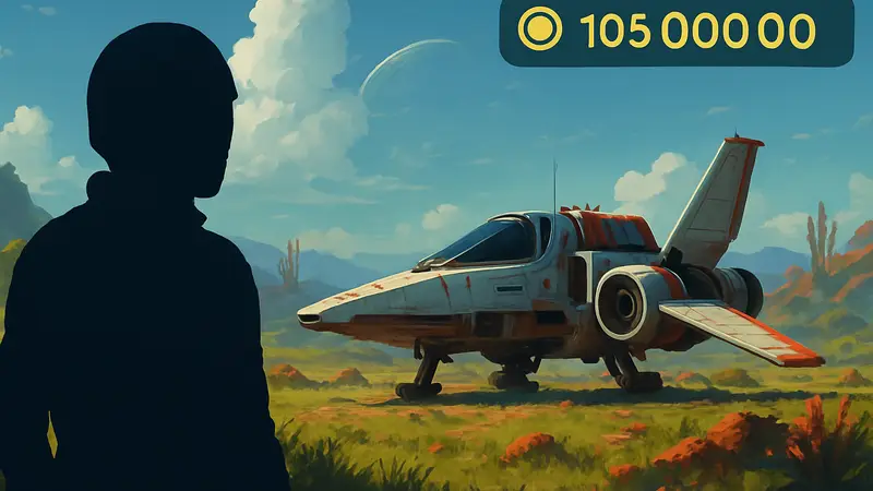 Игровой скриншот No Man's Sky с изображением космического корабля и индикатора юнитов в интерфейсе.