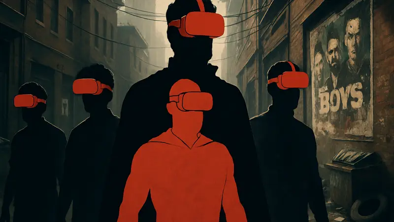 Персонажи из сериала «Пацаны» в VR-шлемах, символизирующие игру The Boys: Trigger Warning VR.