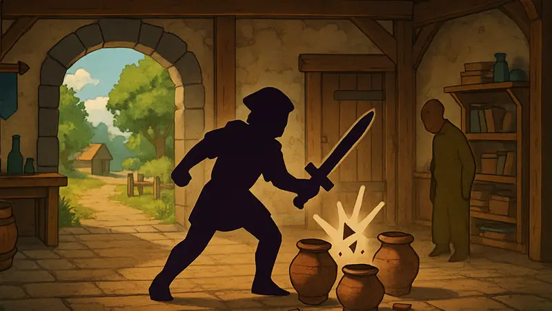 Скриншот из инкрементальной RPG Eldor’idle, где персонаж разбивает горшки