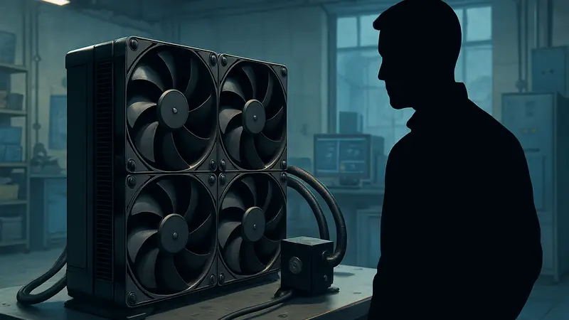 Концепт системы жидкостного охлаждения Cooler Master Project AIO с четырьмя 180 мм вентиляторами для CPU и GPU.