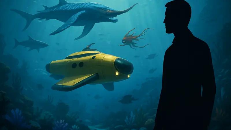 Логотип игры Subnautica 2 с изображением подводного мира и морских существ.