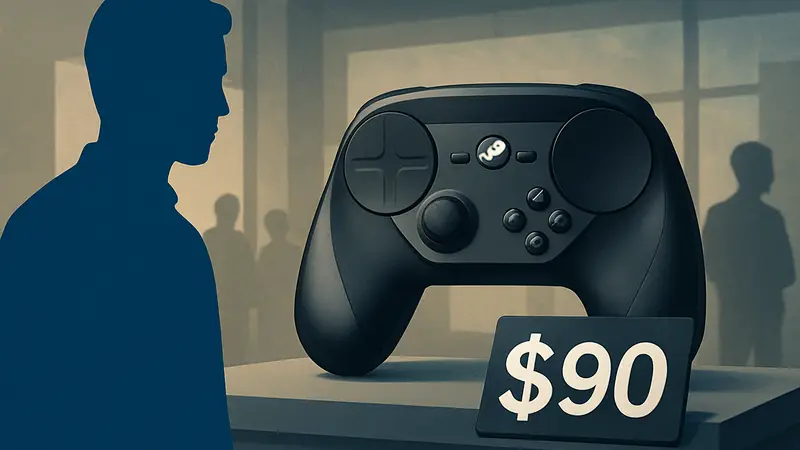 Изображение нового Steam Controller, демонстрирующее его дизайн и возможные элементы управления, с ценником $99