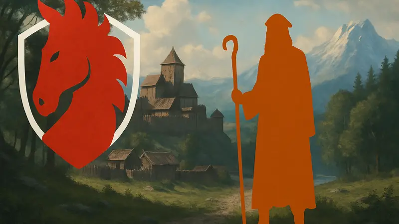 Арт или логотип Warhorse Studios и персонаж из «Властелина Колец».