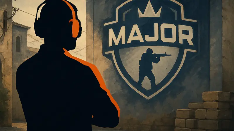 Тренер киберспортивной команды K27 на фоне логотипа Major по Counter-Strike.