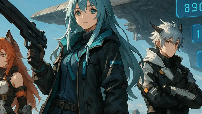 Арт персонажей из Arknights: Endfield на фоне космического корабля, активные коды для игры.