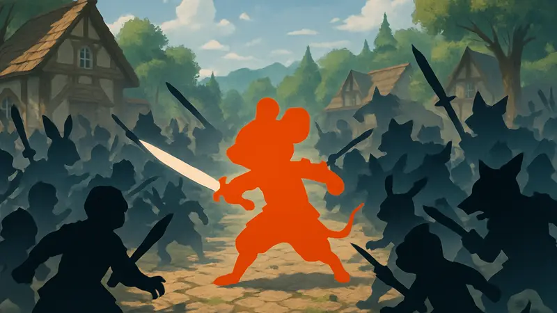 Игровой скриншот Verminsteel, демонстрирующий битву антропоморфных персонажей в стиле Dynasty Warriors.