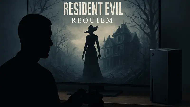 Обложка игры Resident Evil Requiem, отображаемая на экране игровой консоли Xbox Series X|S.