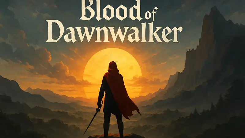 Логотип игры Blood of Dawnwalker на фоне рассвета, символизирующего истекающее время