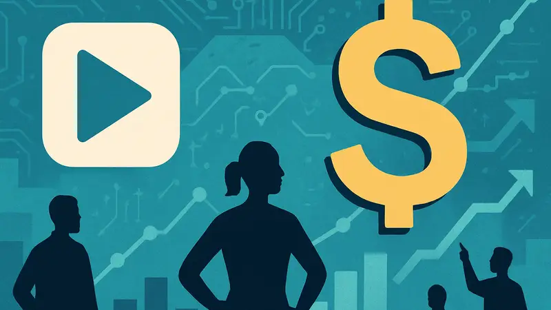 Логотип Runway и символ доллара, на фоне схемы развития стартапов в сфере ИИ