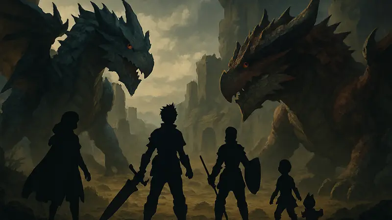 Обложка или скриншот Monster Hunter Stories 3: Twisted Reflection, демонстрирующий монстров и персонажей в более серьёзном стиле.