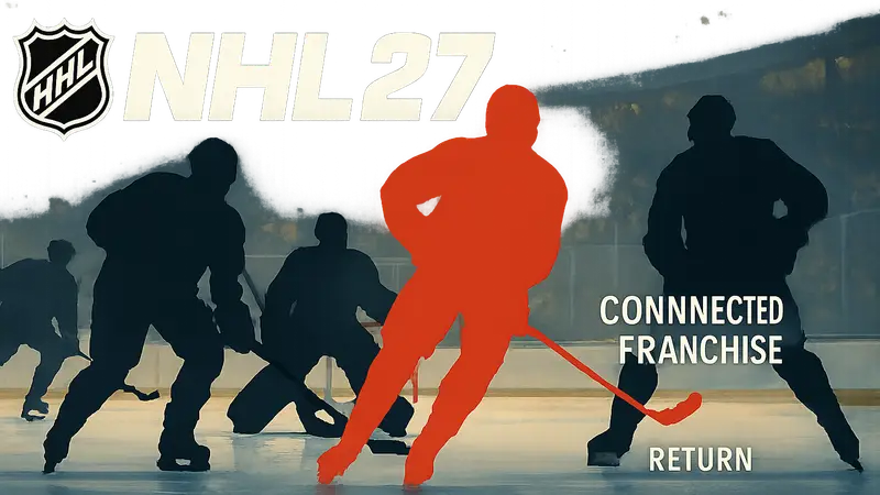 Логотип игры NHL 27 с изображением хоккеистов и анонсом возвращения Connected Franchise