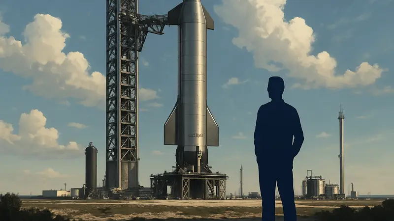Ракета Starship от SpaceX на стартовой площадке.