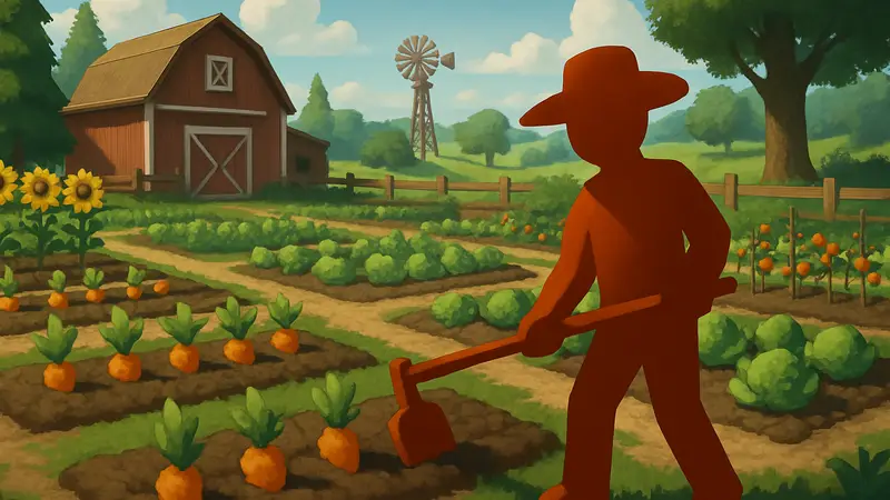 Игровой скриншот из Roblox Garden Horizons с фермерскими грядками и растениями