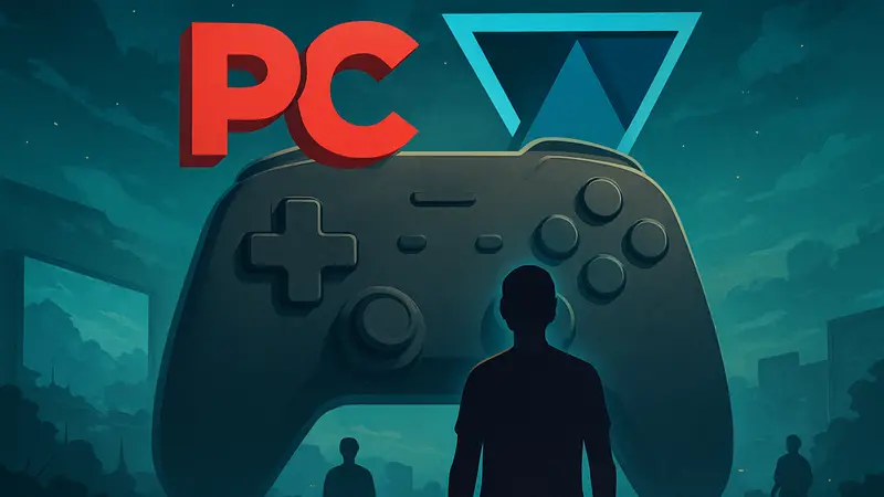 Логотипы PC Gaming Show и Future Games Show на фоне игрового контроллера, анонс летних игровых событий.