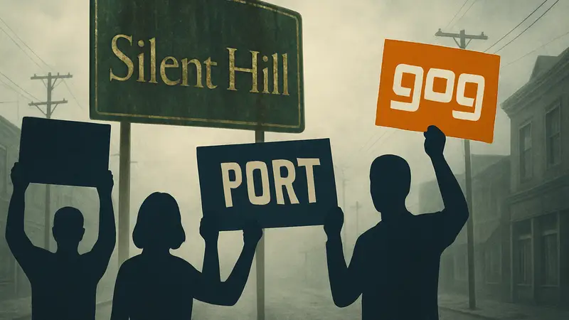 Логотип Silent Hill, фанаты с баннерами, GOG
